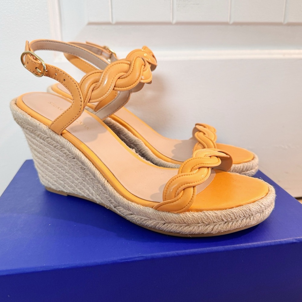 NEW Stuart Weitzman Twist Espadrille Wedge In Mango